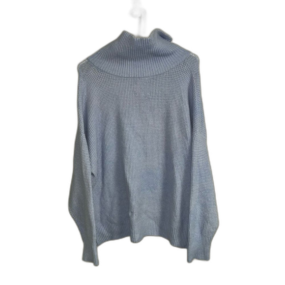 Aerie Turtle Neck 3/4 Zipper Ribbed Blue Oversized Sweater Size Medium - Picture 2 of 7